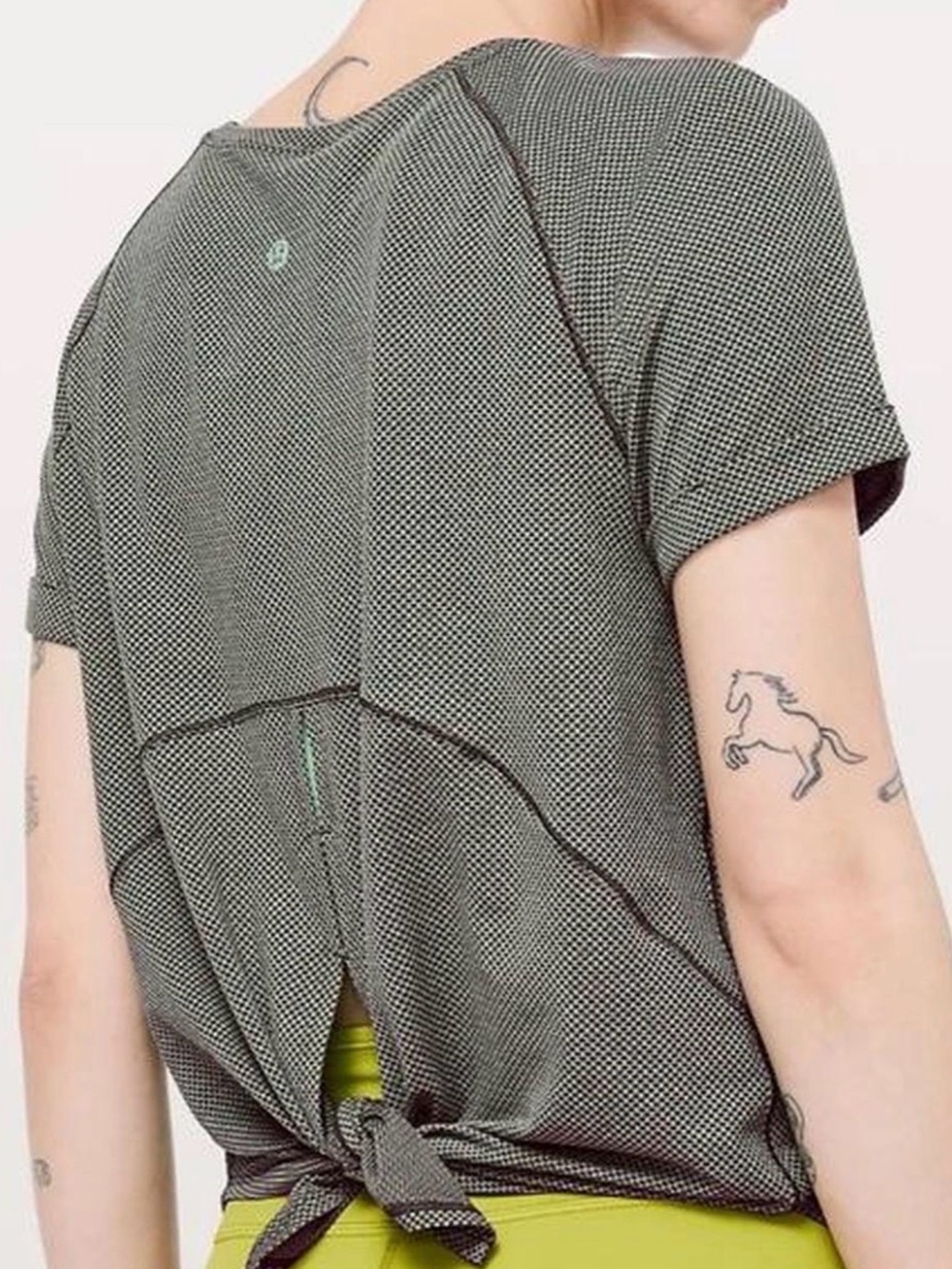 Lululemon Olive Green Open Back Short Sleeve Athletic Top Size 6
